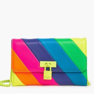 Kurt Geiger London Brixton Chain Wallet Yellow Rainbow Multi New